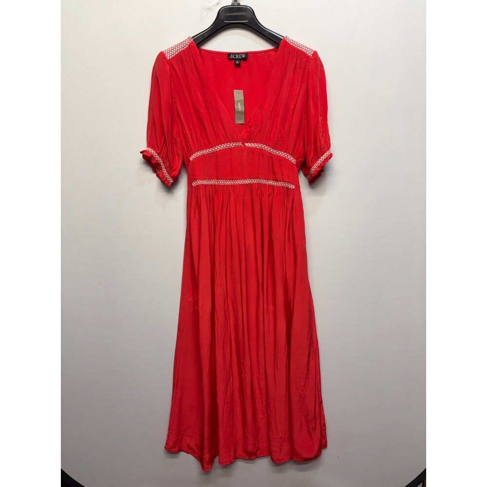 NWT J. Crew Women Smocked Trim Midi Dress Size 12 in Vintage Red SU25 C116 -29